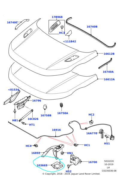 Bonnet Hook Guide - Range Rover Evoque L538 (LR056535)